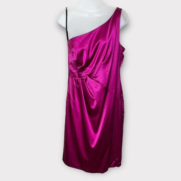 DAVID MEISTER fuchsia pink silk one shoulder cocktail party dress size 10 - Picture 1 of 5